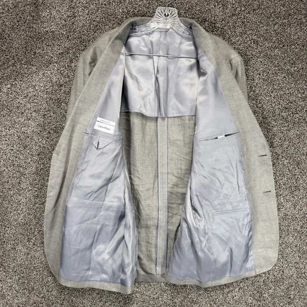 Calvin Klein Blazer Mens‎ 44L Gray Linen Extreme Slim Fit Sport Coat Jacket